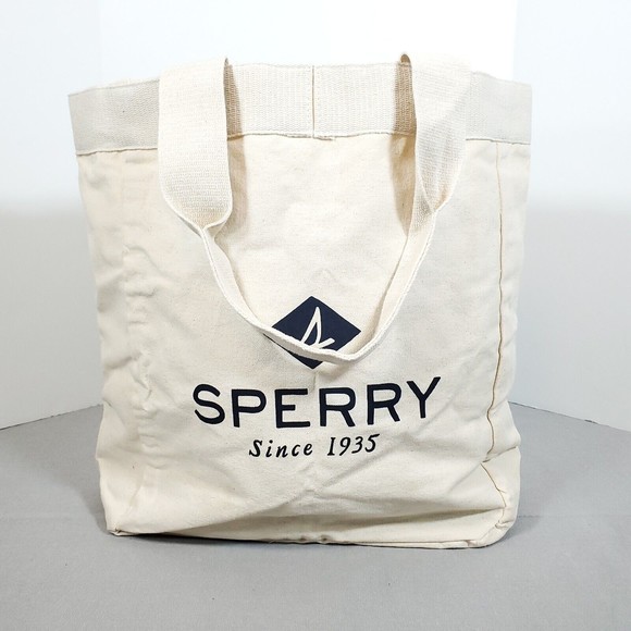 Sperry Top Sider Large Heavy Canvas Tote Bag Sailboat Logo Since 1935 Washable - Picture 8 of 12